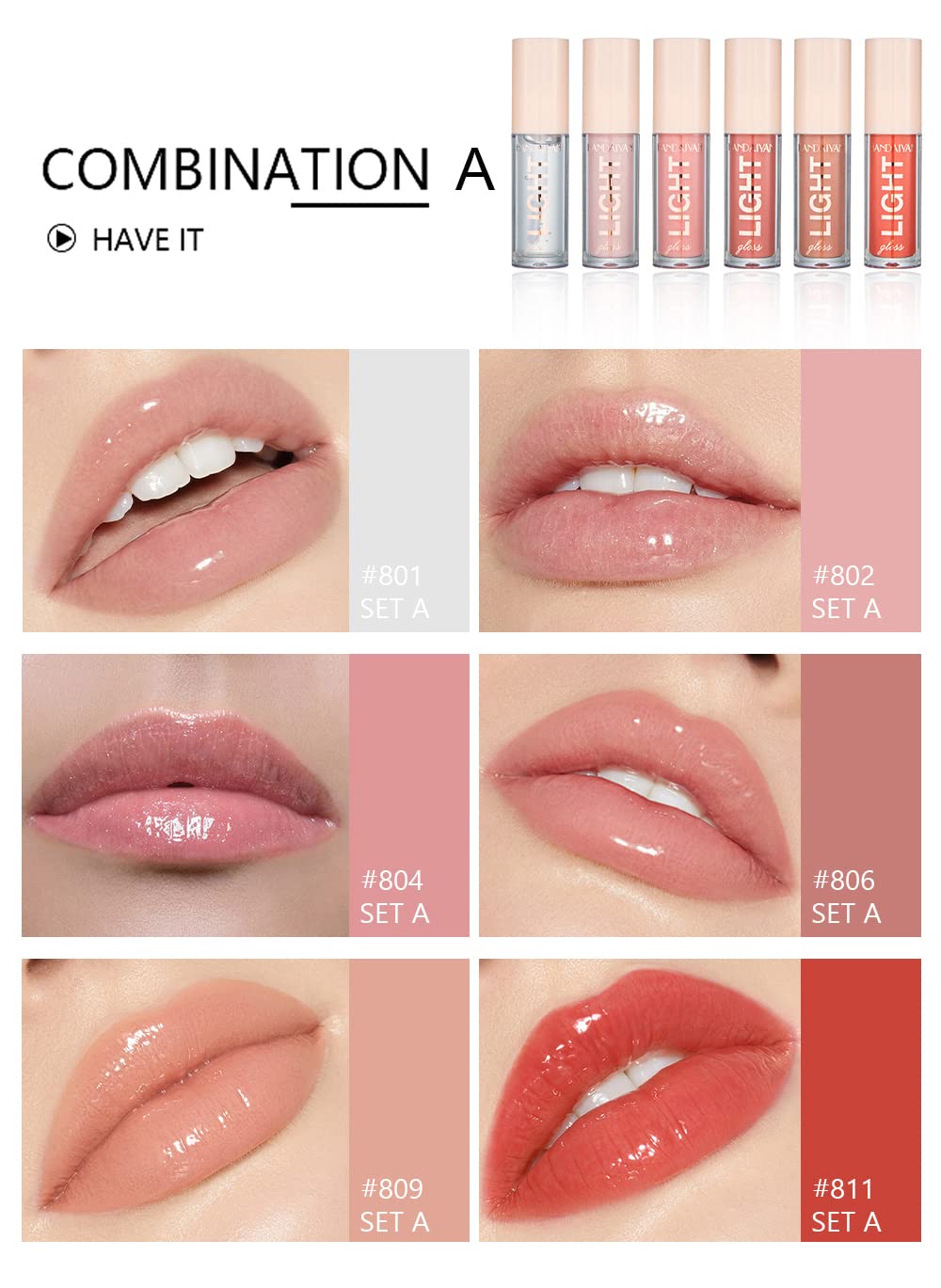KA CAYLA Handaiyan Lip Gloss Set - 6 Shades of High-Definition Nude Lip Glosses and Sexy Liquid LipGlosses - Premium Collection for Women, Matte Finish and Vibrant Lips (GLOSS-6PC SET- A) SaumyasStore