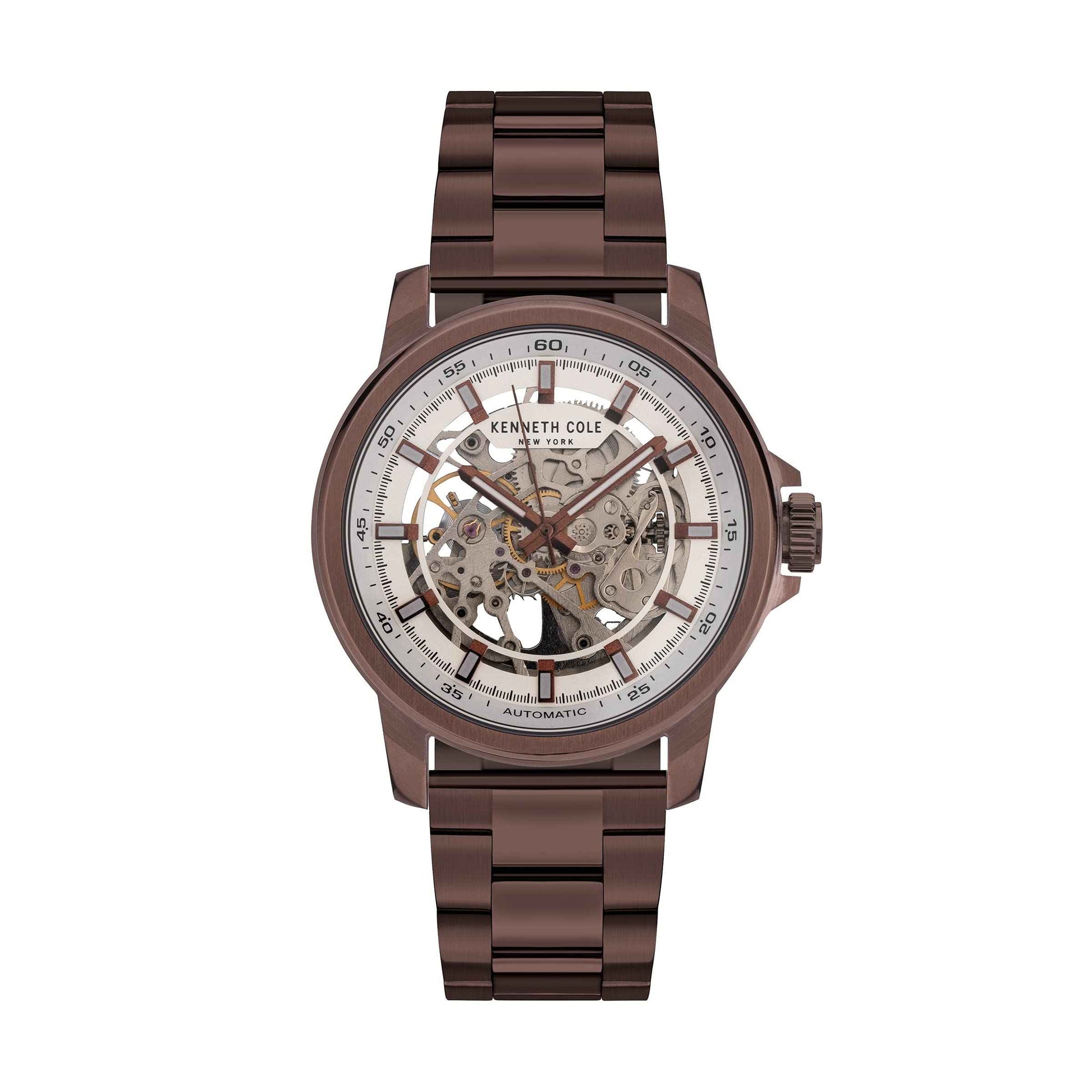 KENNETH COLE Automatic Silver Dial Leather Strap Watch for Men-NEKCWGL2104102MN SaumyasStore