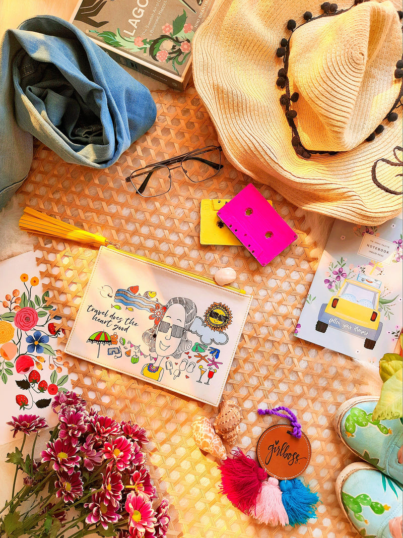 Travel Does The Heart Good- Doodle Pouch - SaumyasStore