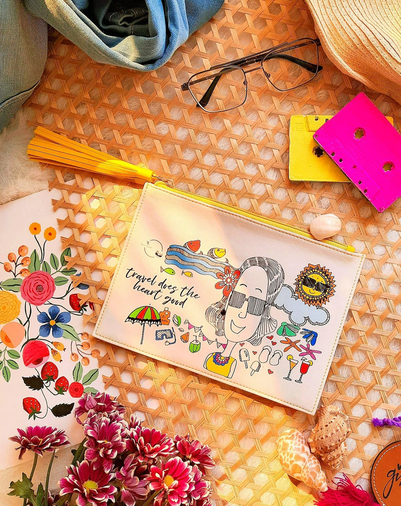 Travel Does The Heart Good- Doodle Pouch - SaumyasStore