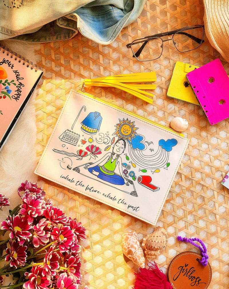 Inhale The Future, Exhale The Past Doodle Pouch - SaumyasStore