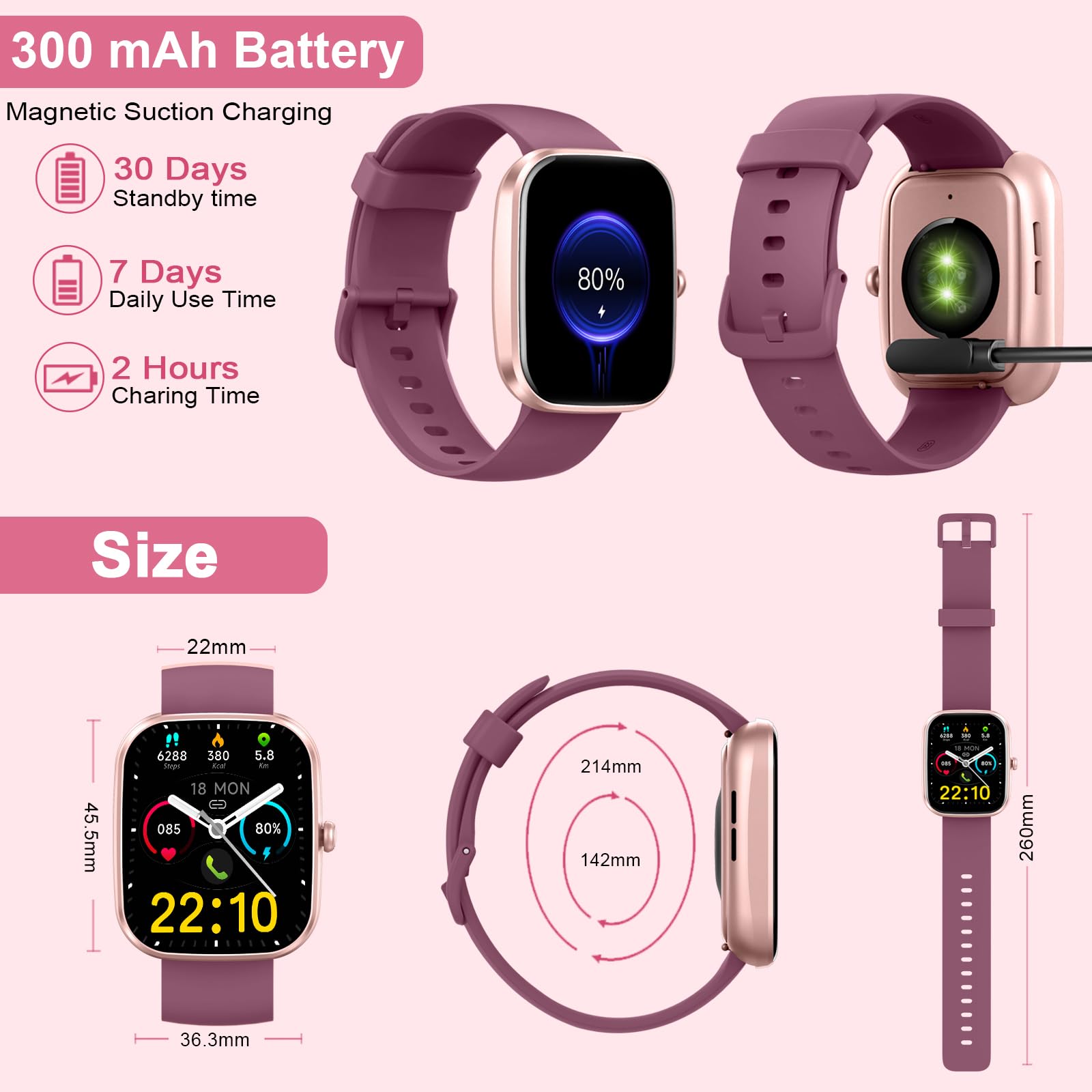 Kuizil Smart Watch, 1.91" HD Smartwatch for Men Women (Answer/Make Call), Fitness Tracker with 100+ Sport Modes, IP68 Waterproof, Heart Rate/Sleep Monitor, Activity Tracker for Android iOS Rose red SaumyasStore