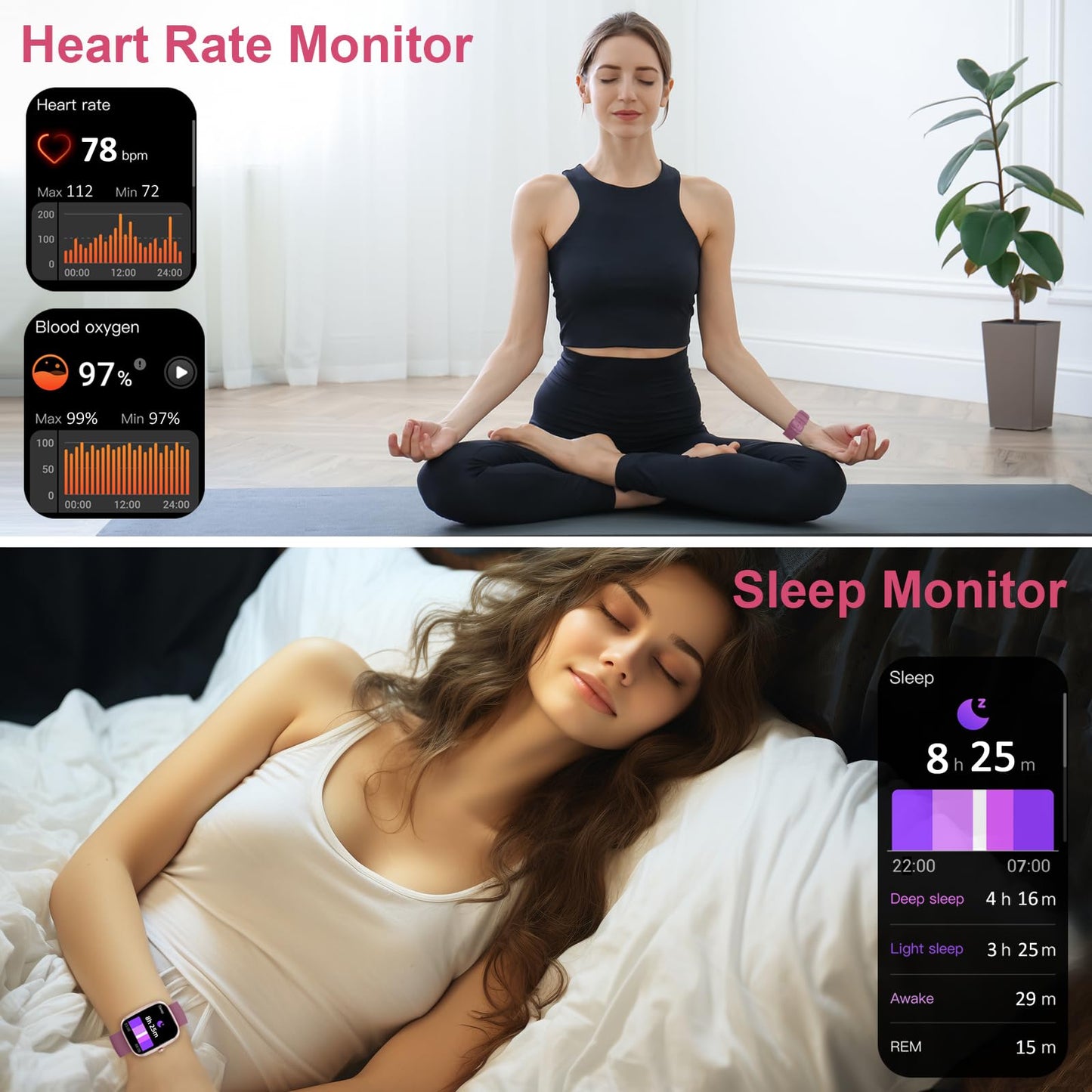 Kuizil Smart Watch, 1.91" HD Smartwatch for Men Women (Answer/Make Call), Fitness Tracker with 100+ Sport Modes, IP68 Waterproof, Heart Rate/Sleep Monitor, Activity Tracker for Android iOS Rose red SaumyasStore