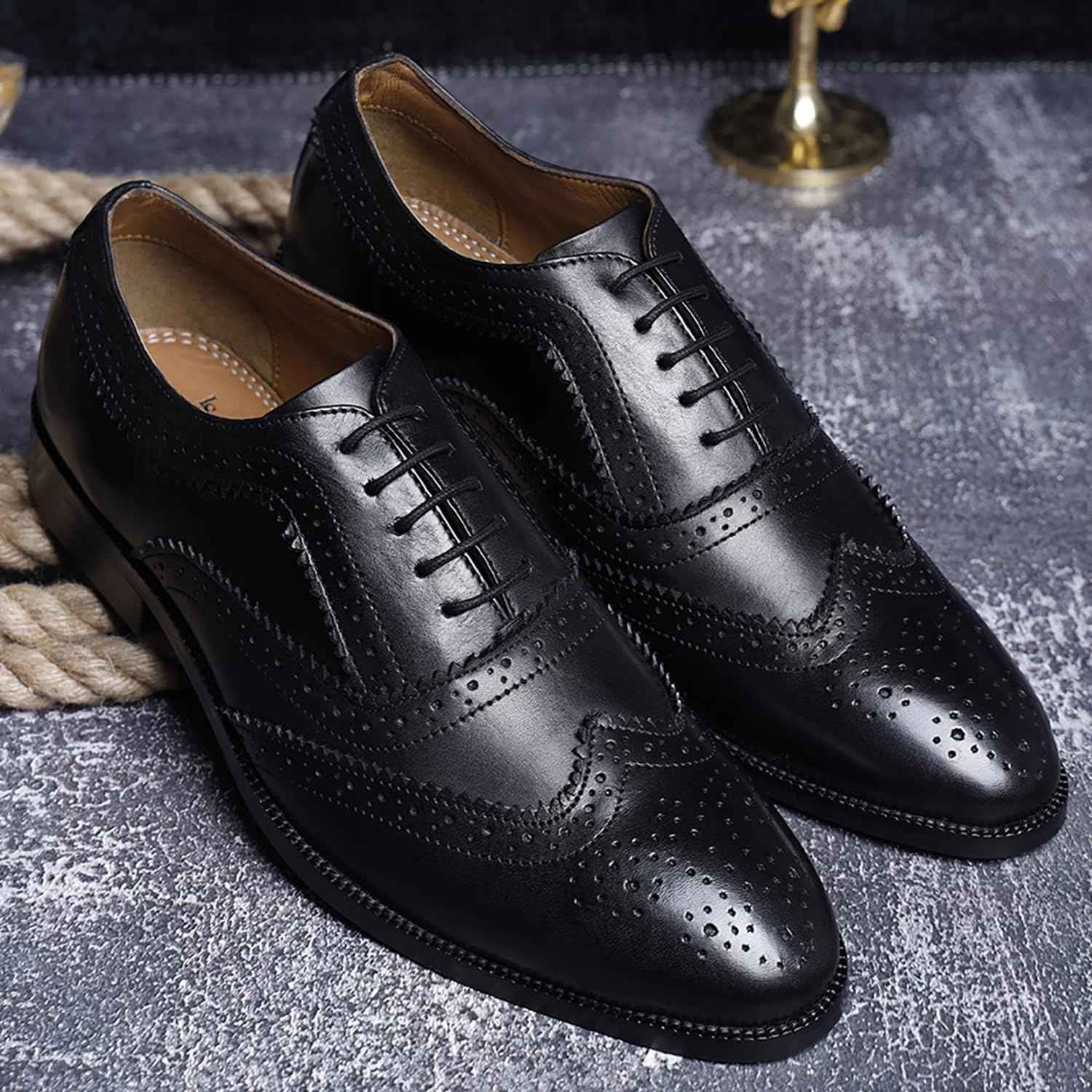 LOUIS STITCH Men's Formal Shoes | Handcrafted European Leather Brogues | Lace-Up Style for Business, Formal Brunette Brown, UK Size 8 -EUBG SaumyasStore