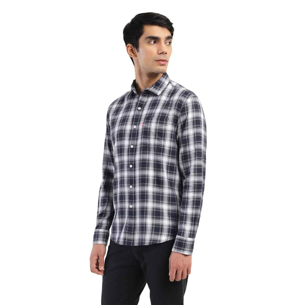 Levi's Men's Spread Collar Slim Fit Checked Shirts Dark Navy SaumyasStore