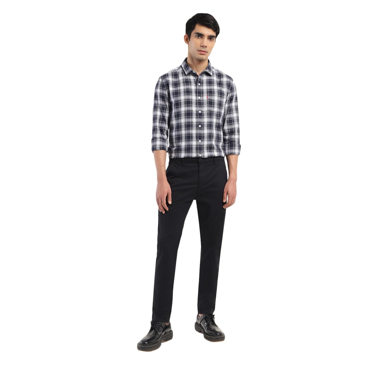 Levi's Men's Spread Collar Slim Fit Checked Shirts Dark Navy SaumyasStore