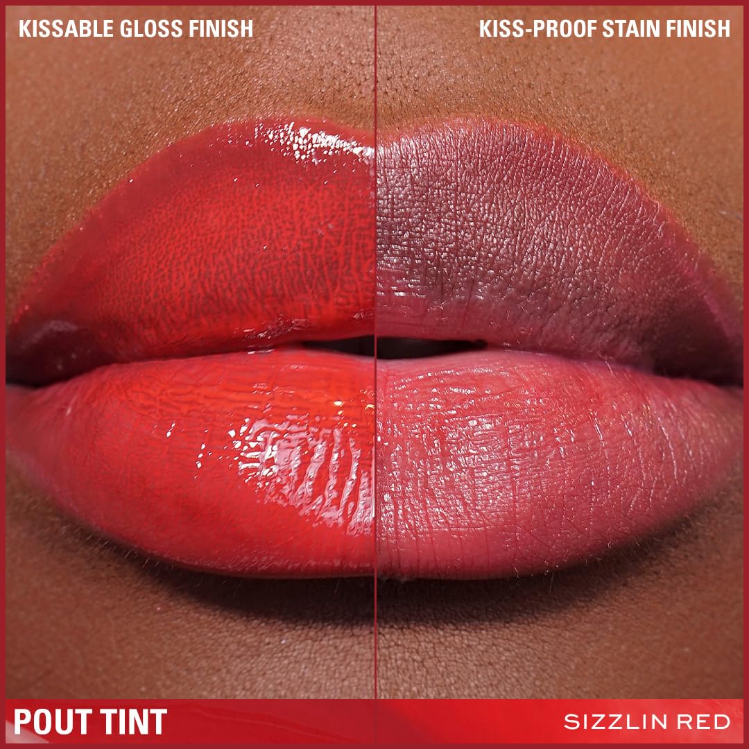 MAKEUP REVOLUTION Pout Tint Lip Gloss, Lightweight & Buildable Formula, Gloss to Stain Finish, Sizzlin Red, 3 ML (Pack of 1) SaumyasStore
