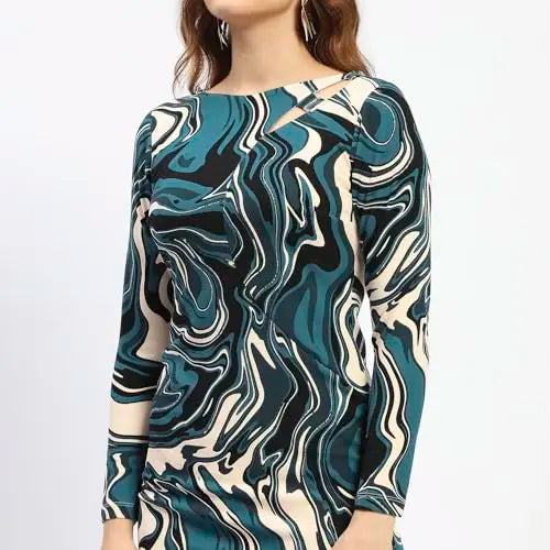 Madame Beige Puff Sleeve Floral Print Midi Dress SaumyasStore