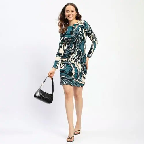 Madame Beige Puff Sleeve Floral Print Midi Dress SaumyasStore