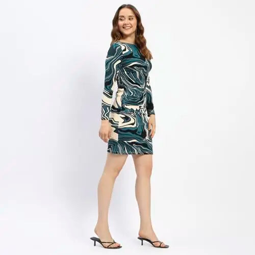 Madame Beige Puff Sleeve Floral Print Midi Dress SaumyasStore