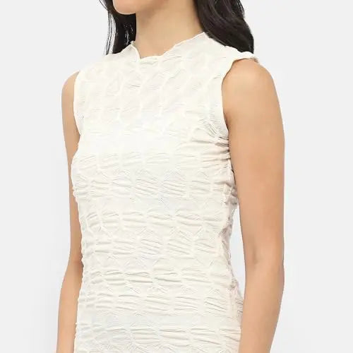 Madame Crinkled Off-White Lettuce Hem Dress SaumyasStore