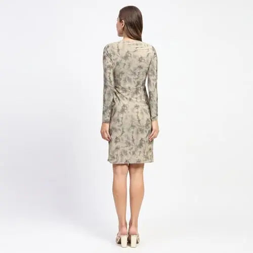 Madame Front Overlapping Printed Golden Bodycon Mesh Dress SaumyasStore