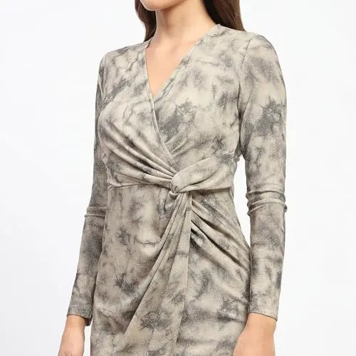 Madame Front Overlapping Printed Golden Bodycon Mesh Dress SaumyasStore