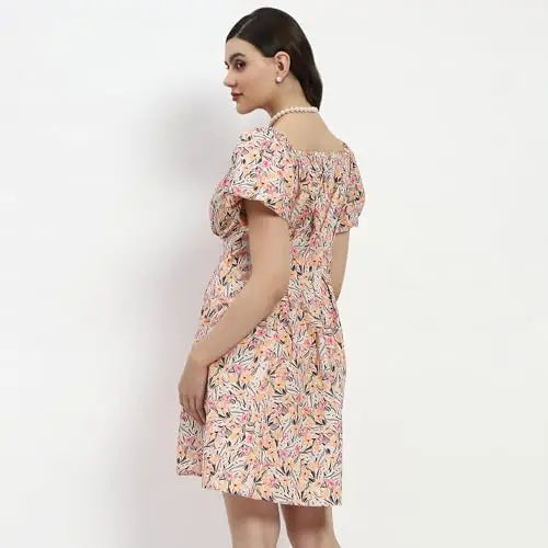 Madame Off Shoulder Orange Cotton Midi Dress SaumyasStore