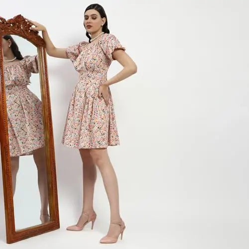 Madame Off Shoulder Orange Cotton Midi Dress SaumyasStore