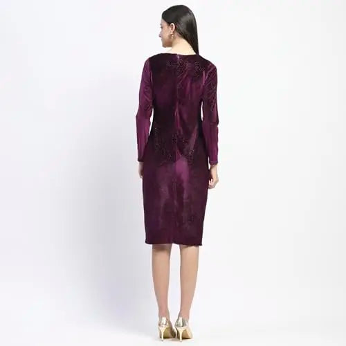 Madame Square Neck Buttoned Purple Bodycon Dress for Women SaumyasStore