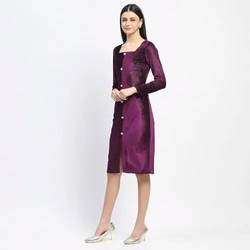 Madame Square Neck Buttoned Purple Bodycon Dress for Women SaumyasStore