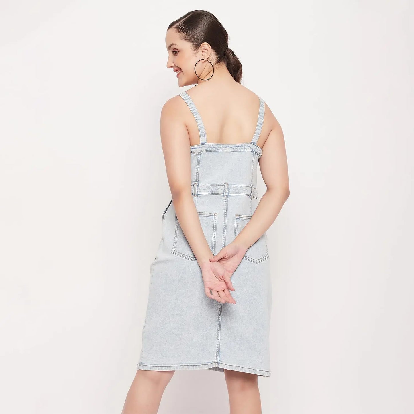 Madame Women Solid Light Blue Strapless Dress SaumyasStore