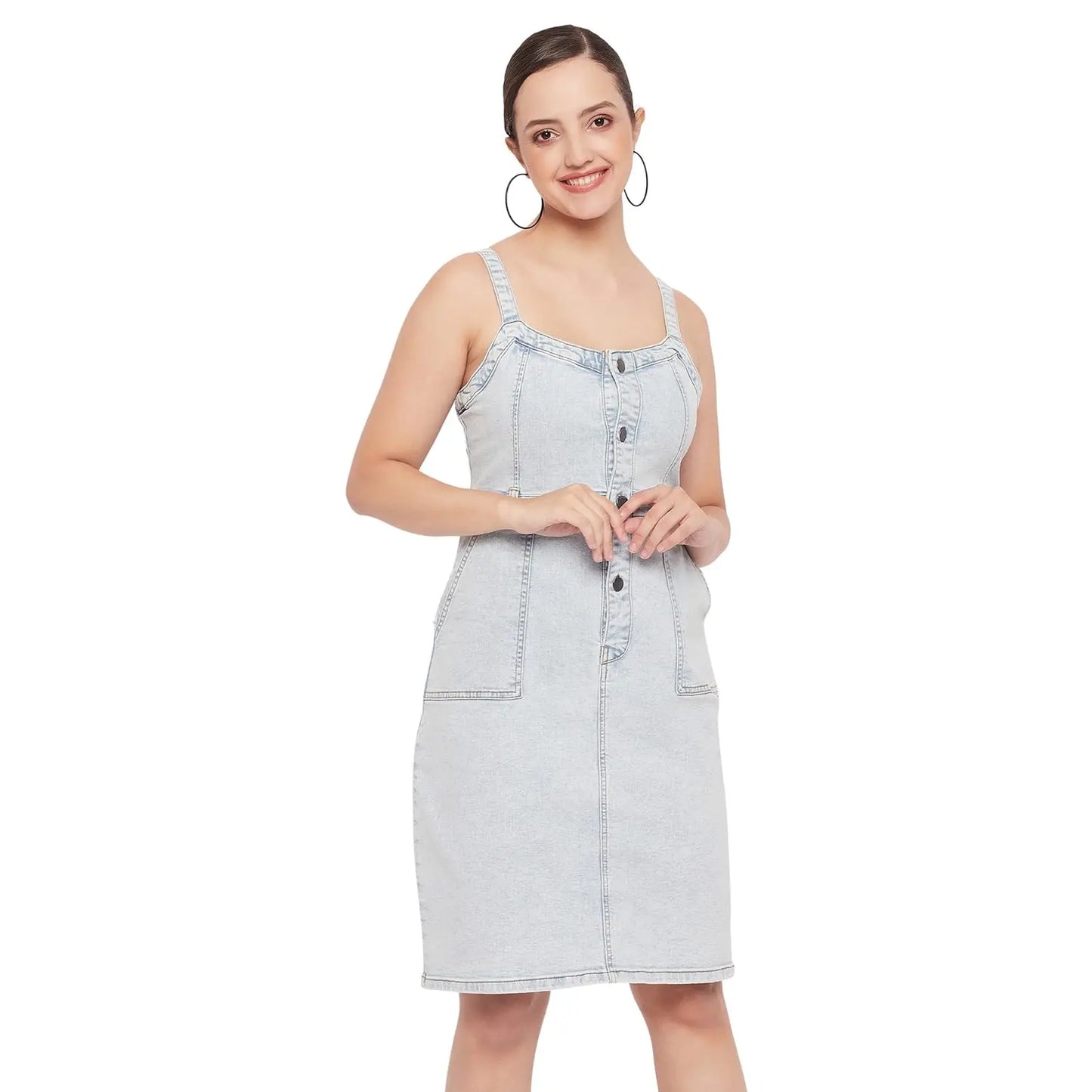 Madame Women Solid Light Blue Strapless Dress SaumyasStore