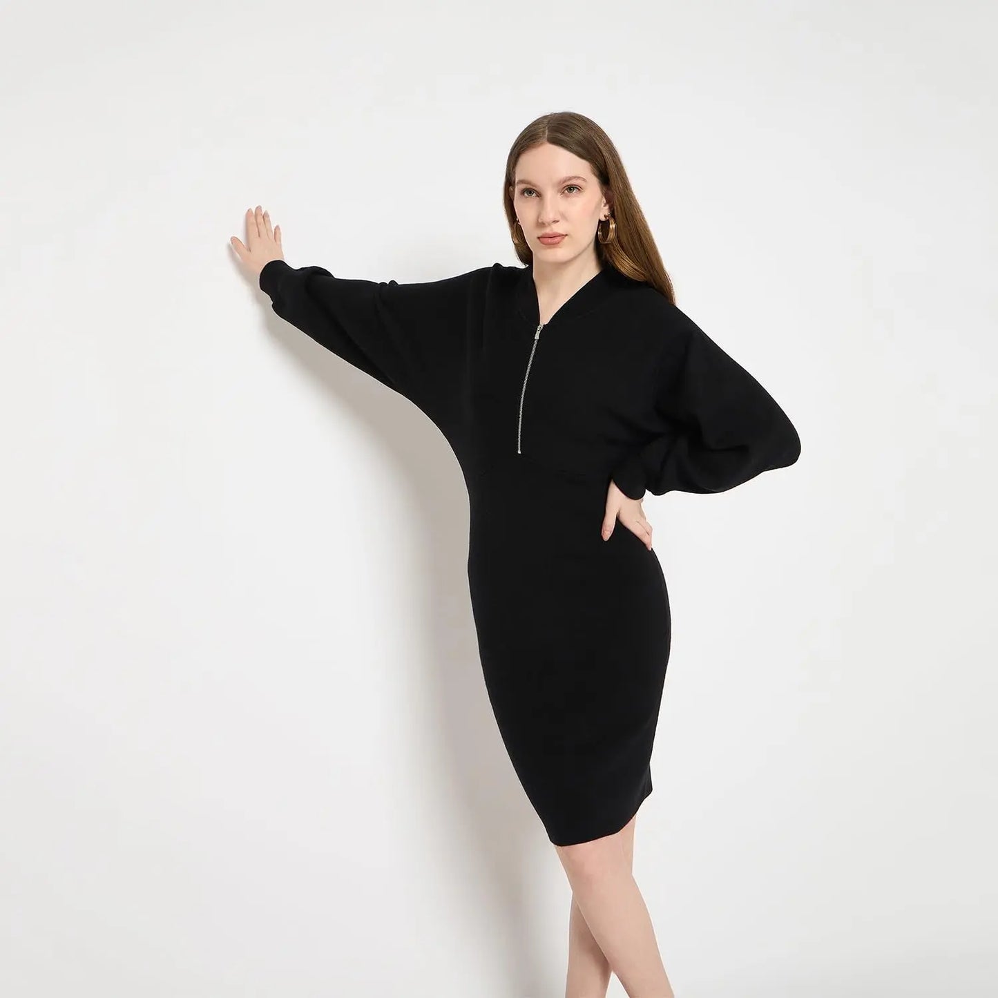 Madame Zipped Knit Dress for Women Black SaumyasStore