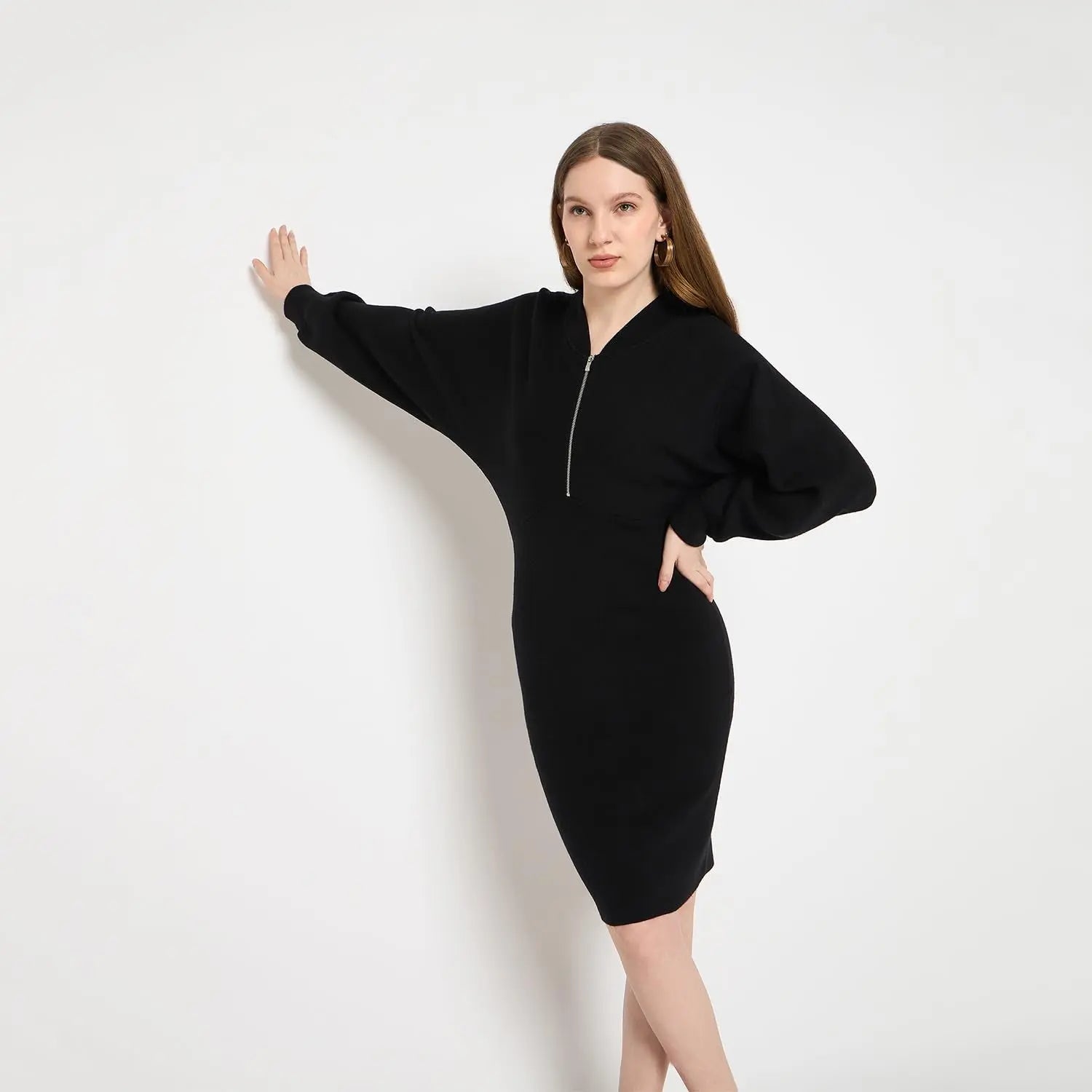 Madame Zipped Knit Dress for Women Black SaumyasStore