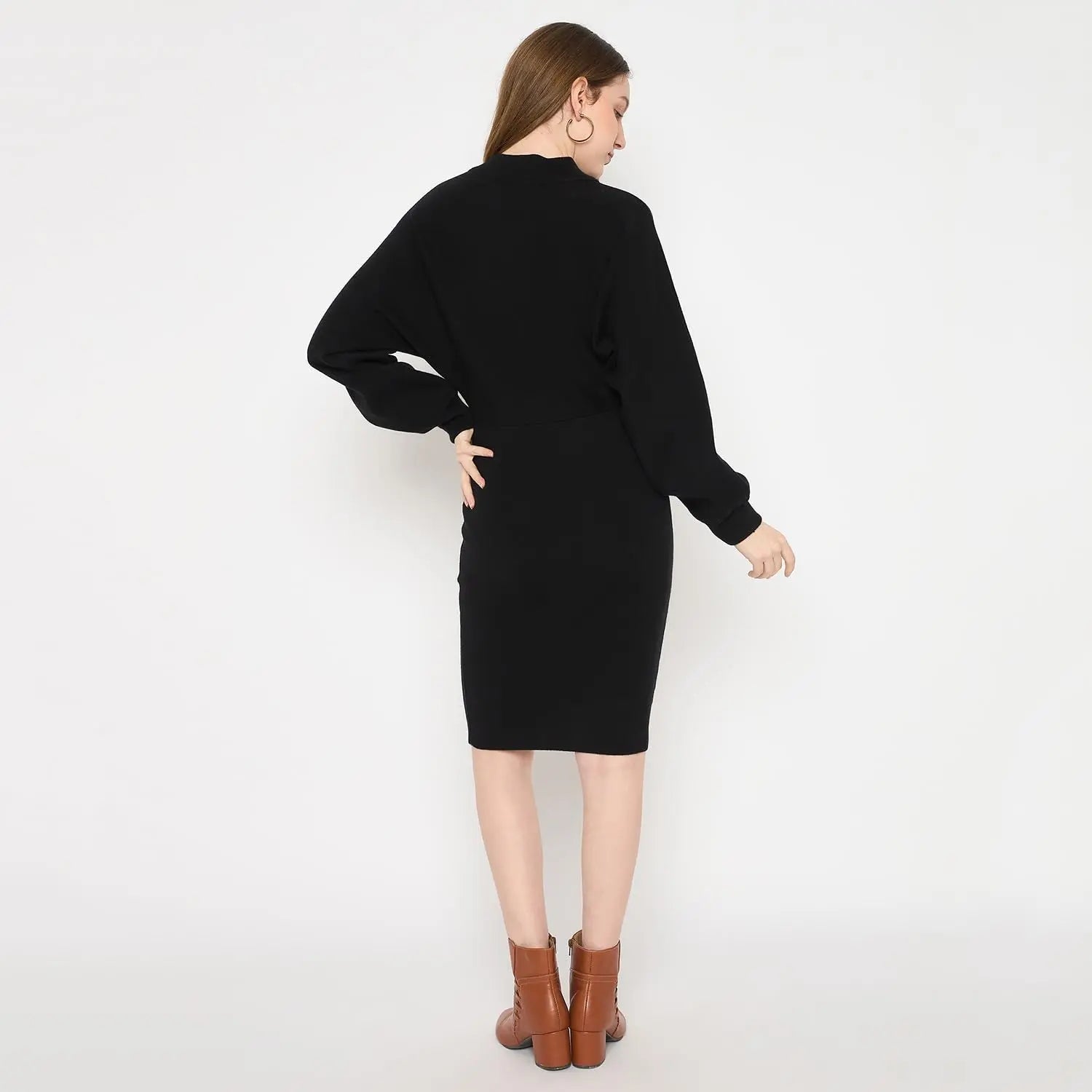 Madame Zipped Knit Dress for Women Black SaumyasStore