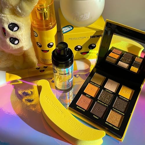 Makeup Revolution-X Fortnite-9 Pan Shadow Palette- Peely | Unpeel high-impact looks |Pops of Peely's signature yellow |Featuring smokey shimmers & cream mattes |A travel-friendly, cute palette | 9gm SaumyasStore