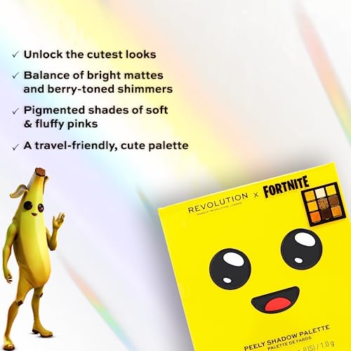 Makeup Revolution-X Fortnite-9 Pan Shadow Palette- Peely | Unpeel high-impact looks |Pops of Peely's signature yellow |Featuring smokey shimmers & cream mattes |A travel-friendly, cute palette | 9gm SaumyasStore