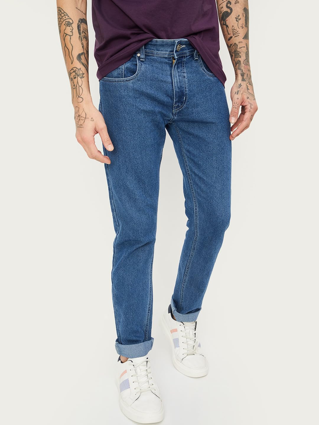 Max Men Skinny Fit Washed Jeans (NOOSDSKBSC06NLIGHT Blue)_34 SaumyasStore