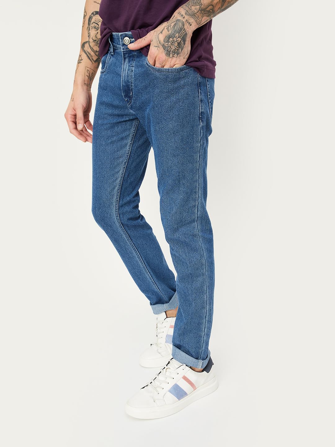 Max Men Skinny Fit Washed Jeans (NOOSDSKBSC06NLIGHT Blue)_34 SaumyasStore