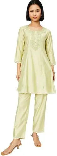 Max Women's Polyester Blend Kurta Set (COPJ52001_Green SaumyasStore