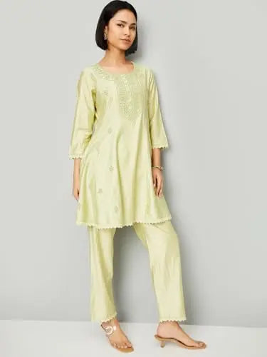 Max Women's Polyester Blend Kurta Set (COPJ52001_Green SaumyasStore