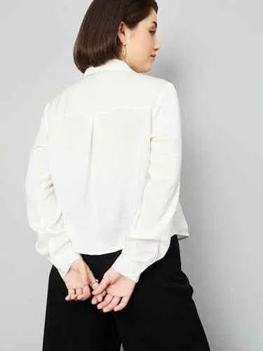 Max Women's Regular Fit Shirt (SFT3603_Ivory SaumyasStore