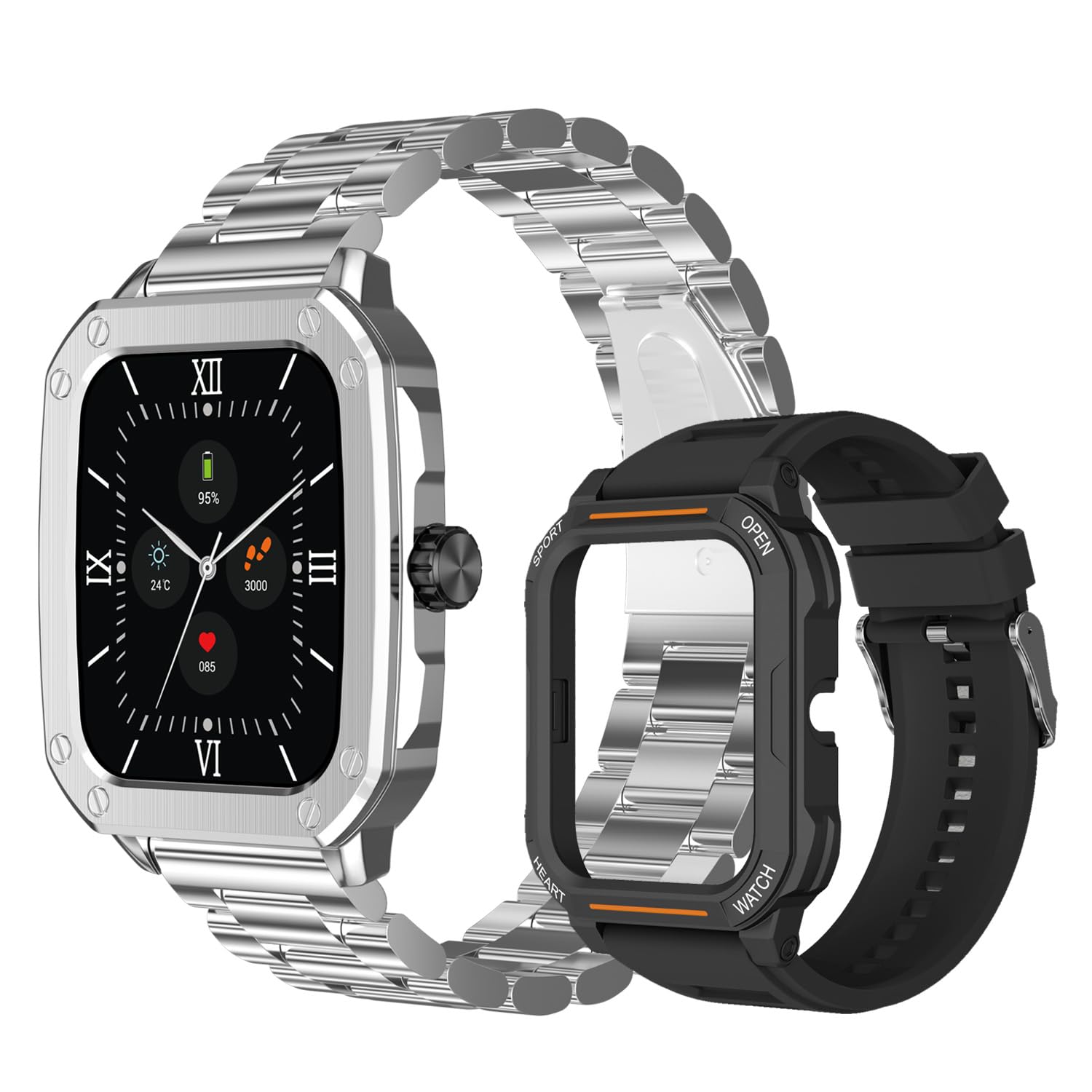 Maxima Flash+ 1.91" Ultra HD Display Bluetooth Calling Smart Watch with Dual Case, Active Crown, 10 Days Battery, 600 Nits Brightness, 100+ Sports Mode, Heart Rate (Silver SS Chain + Black Silicone) SaumyasStore