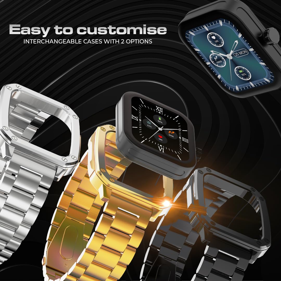 Maxima Flash+ 1.91" Ultra HD Display Bluetooth Calling Smart Watch with Dual Case, Active Crown, 10 Days Battery, 600 Nits Brightness, 100+ Sports Mode, Heart Rate (Silver SS Chain + Black Silicone) SaumyasStore