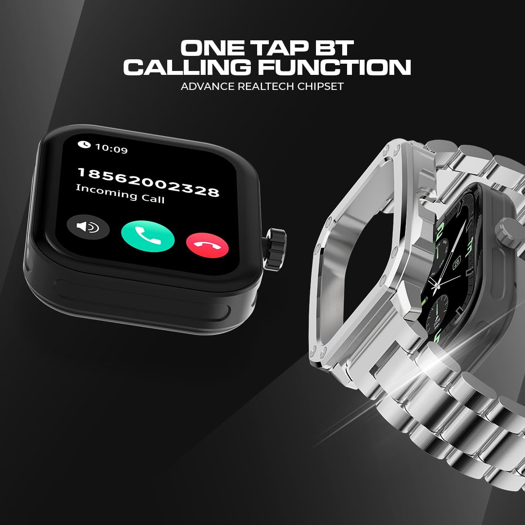 Maxima Flash+ 1.91" Ultra HD Display Bluetooth Calling Smart Watch with Dual Case, Active Crown, 10 Days Battery, 600 Nits Brightness, 100+ Sports Mode, Heart Rate (Silver SS Chain + Black Silicone) SaumyasStore