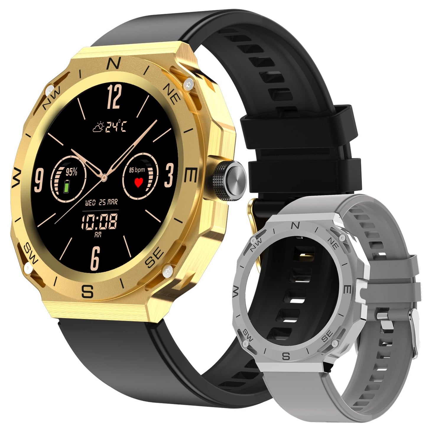 Maxima Raptor 1.39" HD Round Smart Watch for Men & Women with Premium Dual Metallic Case & Inbuilt Compass, Bluetooth Calling Smart Watch, 650 Nits, Extended Battery Life, Rotating Crown Smartwatch SaumyasStore