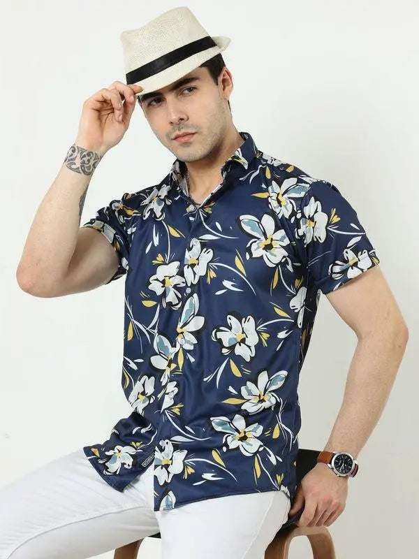 Men Regular Fit Floral Print Spread Collar Casual Shirt SaumyasStore