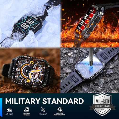Military Smart Watch for Men with LED Flashlight Watch 2.0'' Big Screen Tactical Smartwatch 430mAh Big Battery Fitness Tracker with Heart Rate Sleep Monitor Make Calls for iPhone Android (Black) SaumyasStore