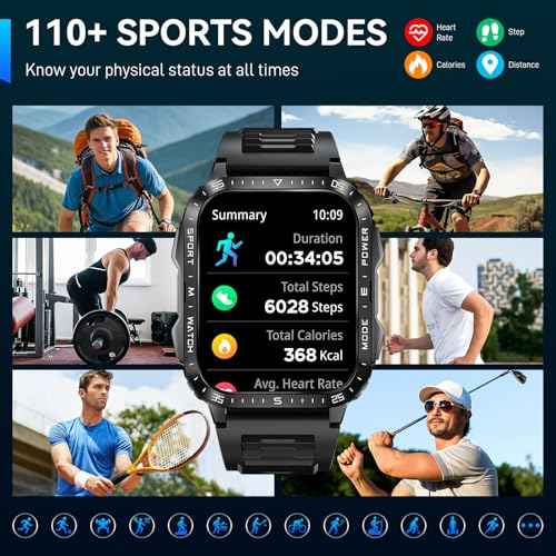 Military Smart Watch for Men with LED Flashlight Watch 2.0'' Big Screen Tactical Smartwatch 430mAh Big Battery Fitness Tracker with Heart Rate Sleep Monitor Make Calls for iPhone Android (Black) SaumyasStore