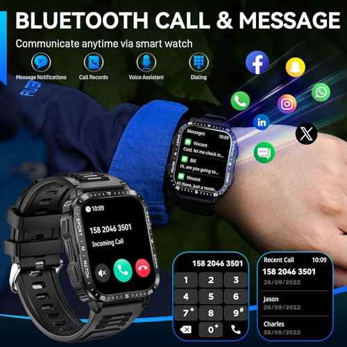 Military Smart Watch for Men with LED Flashlight Watch 2.0'' Big Screen Tactical Smartwatch 430mAh Big Battery Fitness Tracker with Heart Rate Sleep Monitor Make Calls for iPhone Android (Black) SaumyasStore