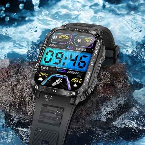 Military Smart Watch for Men with LED Flashlight Watch 2.0'' Big Screen Tactical Smartwatch 430mAh Big Battery Fitness Tracker with Heart Rate Sleep Monitor Make Calls for iPhone Android (Black) SaumyasStore