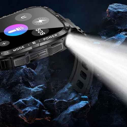 Military Smart Watch for Men with LED Flashlight Watch 2.0'' Big Screen Tactical Smartwatch 430mAh Big Battery Fitness Tracker with Heart Rate Sleep Monitor Make Calls for iPhone Android (Black) SaumyasStore