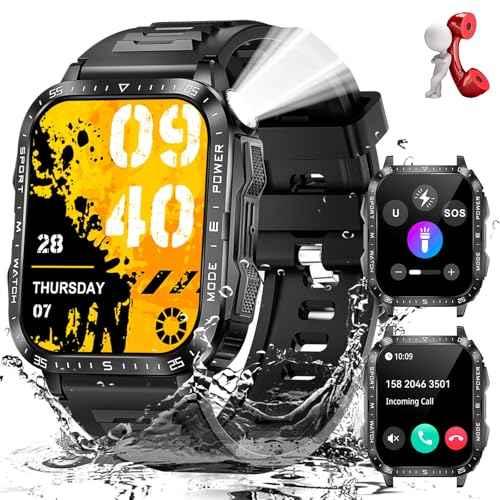Military Smart Watch for Men with LED Flashlight Watch 2.0'' Big Screen Tactical Smartwatch 430mAh Big Battery Fitness Tracker with Heart Rate Sleep Monitor Make Calls for iPhone Android (Black) SaumyasStore