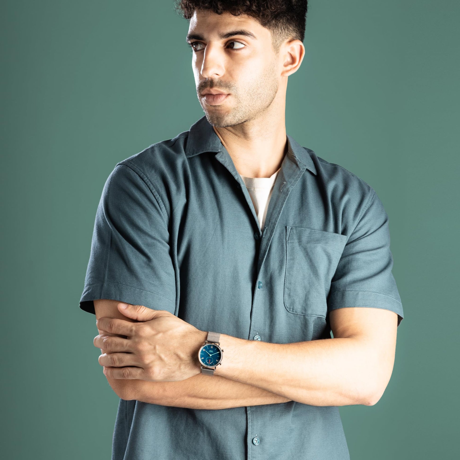 Muse Modernist Milanese Edition Hybrid Smartwatch for Men & Women with Bluetooth Connectivity, Step Counter, Sleep Monitoring, 5ATM Water Resistant (36MM, Blue) SaumyasStore