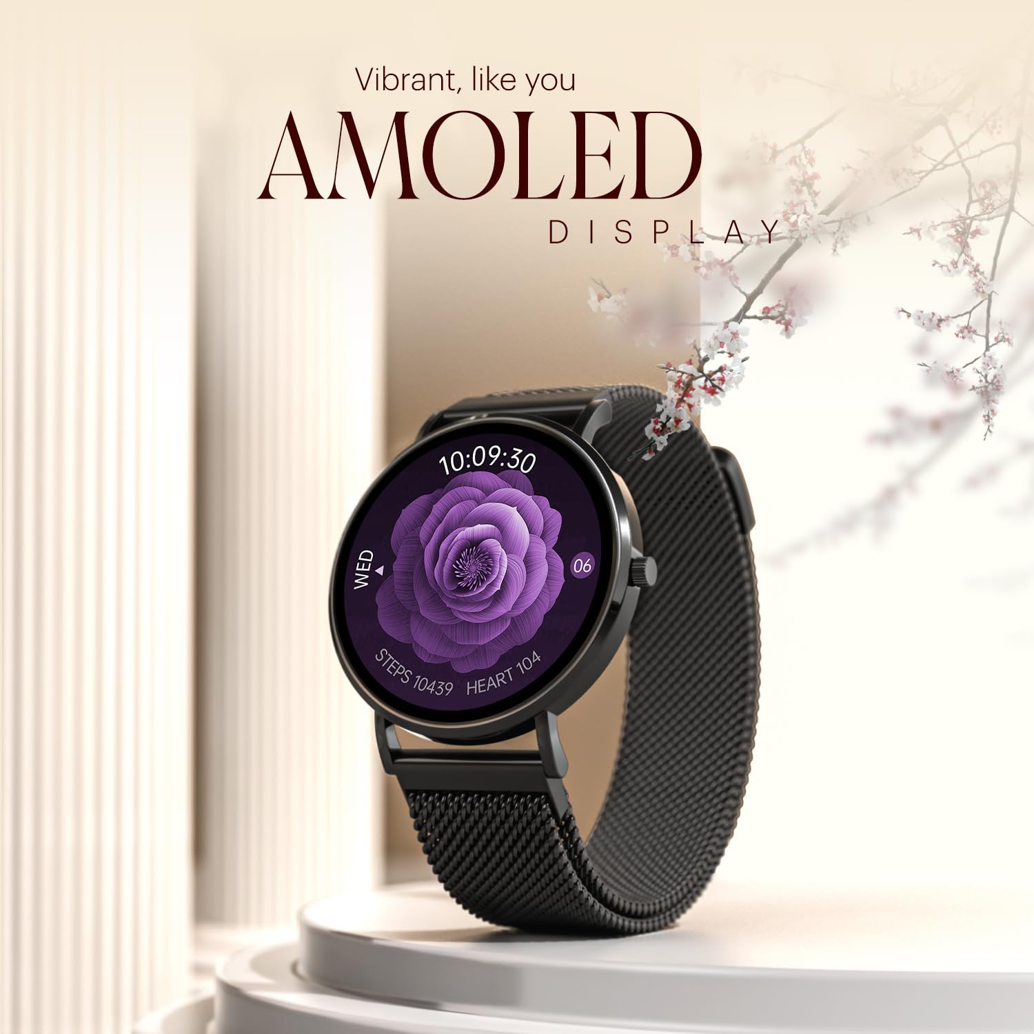 Noise Diva 2 Fashion Smart Watch for Women - Sleekest Dial, 36mm AMOLED Display, Snug Fit, Improved Female Cycle Tracker, BT Calling, Sleep Tracking, AI Voice Assistant, Password Protection-Black Link SaumyasStore