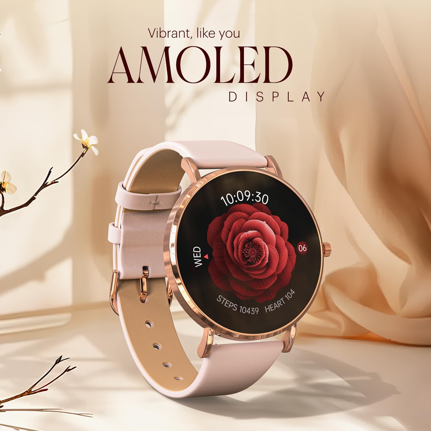 Noise Diva 2 Fashion Smart Watch for Women - Sleekest Dial, 36mm AMOLED Display, Snug Fit, Improved Female Cycle Tracker, BT Calling, Sleep Tracking, AI Voice Assistant, Password Protection-Rose Pink SaumyasStore