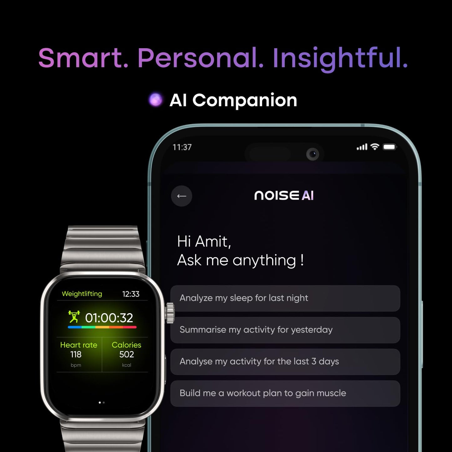 Noise Pro 6 Max Smart Watch:Intelligent AI, Endless AI Watch Faces, AI Companion, 1.96” AMOLED, Stainless Steel Build, Built-in GPS, 5 ATM, EN2 Processor, for iOS & Android(Blue Titanium) SaumyasStore