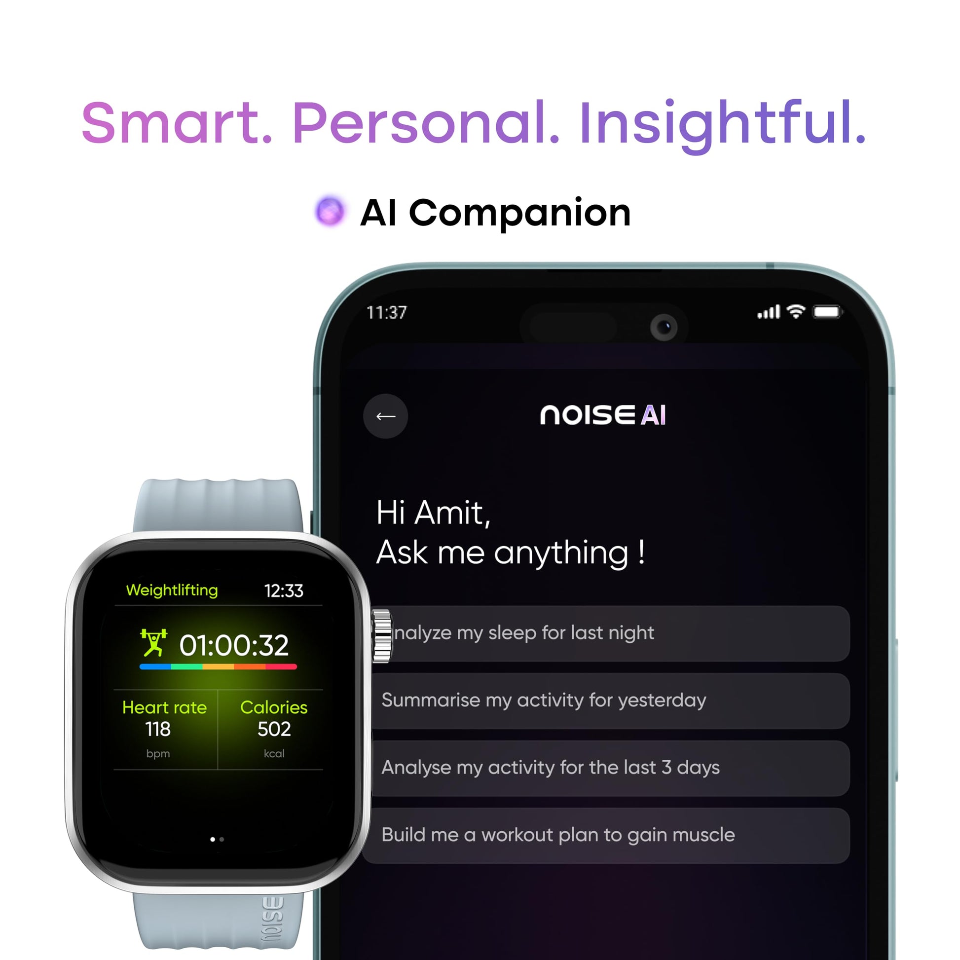 Noise Pro 6 Smart Watch:Intelligent AI, Endless AI Watch Faces, AI Companion, 1.85” AMOLED, EN2 Processor, Nebula UI 2.0, Emergency SOS, Compatible with iOS & Android(Ice Blue) SaumyasStore