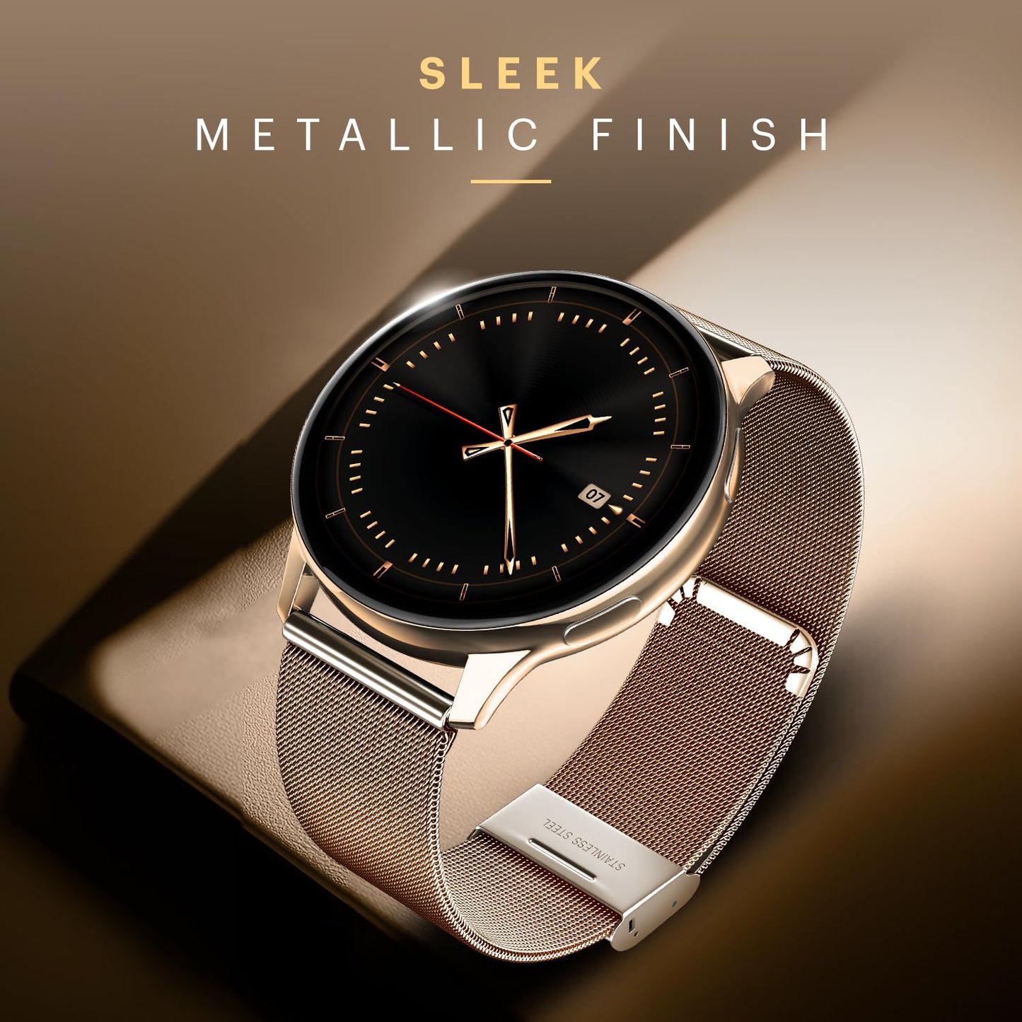 Noise Vortex Plus 1.46” AMOLED Display, AoD, BT Calling, Sleek Metal Finish with Mesh Strap, 7 Days Battery Life, All New OS with 100+ Watch Faces & Health Suite (Gold Link) SaumyasStore